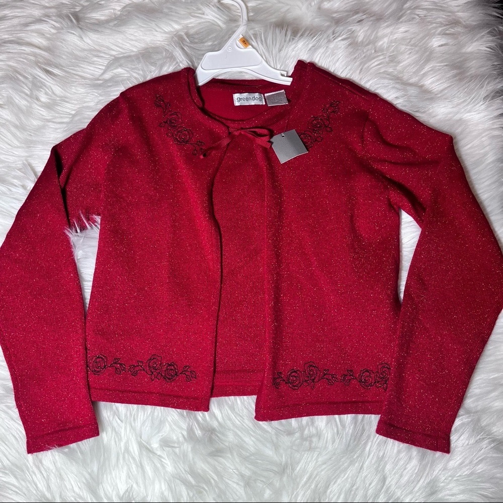 Green Dog Vintage Embroidered Shimmery Red & Black 3 Piece Set